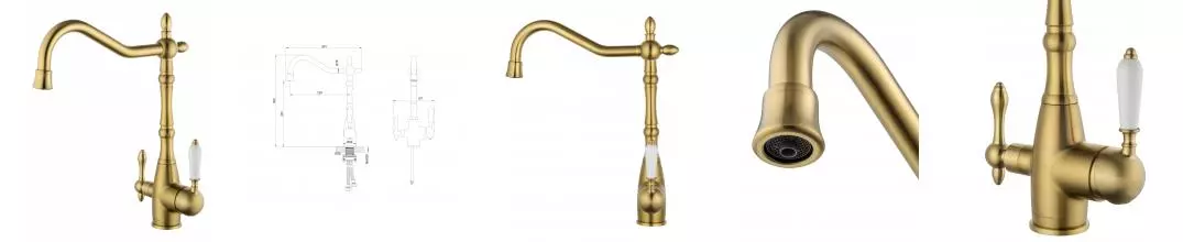 Смеситель для кухни c подключением фильтра WONZON & WOGHAND, Брашированное золото (WW-88458006-BG) · без серии, Wonzon & Woghand, WW-88458006-BG