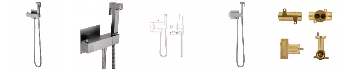 Смеситель с гигиеническим душем и термостатом встраиваемый WONZON & WOGHAND, Темный графит (WW-88819903-BGM) · без серии, Wonzon & Woghand, WW-88819903-BGM