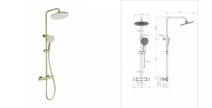Душевая система с термостатом WONZON & WOGHAND INN 1, Брашированное золото (WW-B3013-T1-BG) · Inn, Wonzon & Woghand, WW-B3013-T1-BG