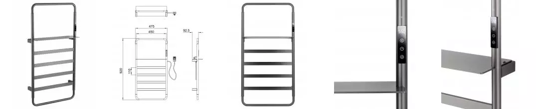 Полотенцесушитель электрический WONZON & WOGHAND DUSSELDORF, Тёмный графит (WW-A203-GM) · Dusseldorf, Wonzon & Woghand, WW-A203-GM