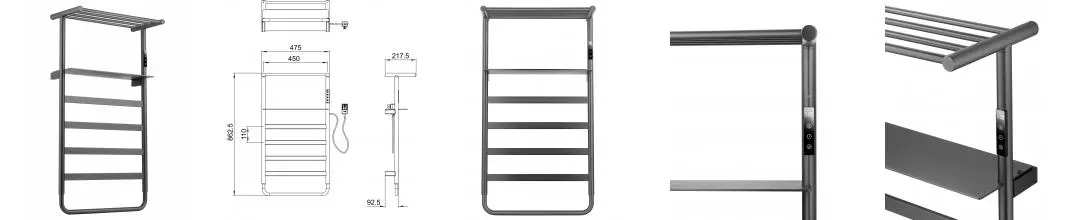 Полотенцесушитель электрический WONZON & WOGHAND DUSSELDORF, Темный графит (WW-A208-GM) · Dusseldorf, Wonzon & Woghand, WW-A208-GM