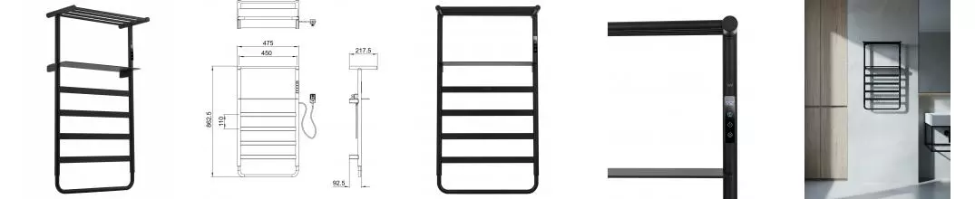 Полотенцесушитель электрический WONZON & WOGHAND DUSSELDORF, Черный матовый (WW-A208-MB) · Dusseldorf, Wonzon & Woghand, WW-A208-MB