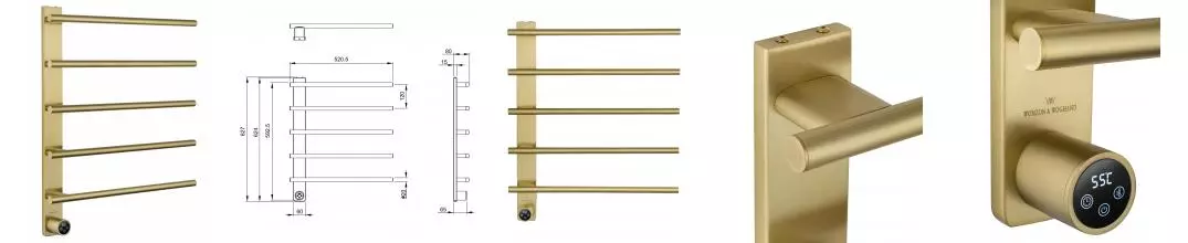 Полотенцесушитель электрический WONZON & WOGHAND NURNBERG, Брашированное золото (WW-AL345-BG) · Wonzon & Woghand, WW-AL345-BG