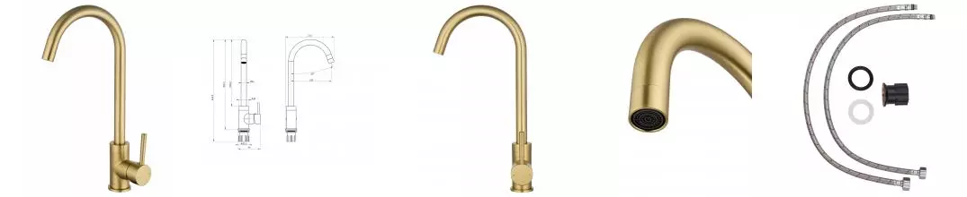 Смеситель для кухни WONZON & WOGHAND, Брашированное золото (WW-A21102-BG) · без серии, Wonzon & Woghand, WW-A21102-BG