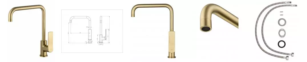 Смеситель для кухни WONZON & WOGHAND, Брашированное золото (WW-L1006-BG) · без серии, Wonzon & Woghand, WW-L1006-BG