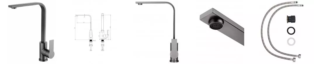 Смеситель для кухни WONZON & WOGHAND, Тёмный графит (WW-AE4550-BGG) · без серии, Wonzon & Woghand, WW-AE4550-BGG