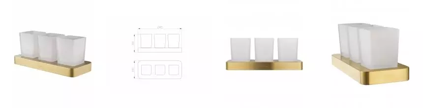 Три стакана для зубных щеток с держателем WONZON & WOGHAND LOTTE, Брашированное золото (WW-8338-BG) · Wonzon & Woghand, WW-8338-BG