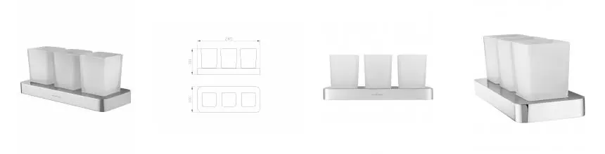 Три стакана для зубных щеток с держателем WONZON & WOGHAND LOTTE, Хром (WW-8338) · Wonzon & Woghand, WW-8338