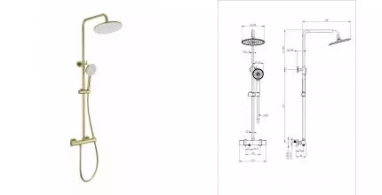 Душевая система с термостатом WONZON & WOGHAND INN 4, Брашированное золото (WW-B3047-A-BG) · Inn, Wonzon & Woghand, WW-B3047-A-BG