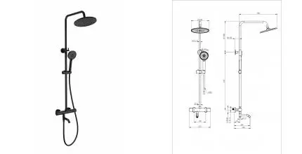 Душевая система с термостатом WONZON & WOGHAND INN 4, Черный матовый (WW-B3047-A1-MB) · Inn, Wonzon & Woghand, WW-B3047-A1-MB