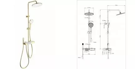 Душевая система с термостатом WONZON & WOGHAND MUSE Forte, Брашированное золото (WW-B3580-BG) · Muse, Wonzon & Woghand, WW-B3580-BG