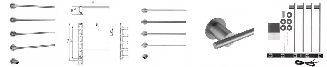 Полотенцесушитель электрический встраиваемый WONZON & WOGHAND DORTMUND, Брашированный никель (WW-A364-BR) · Wonzon & Woghand, WW-A364-BR