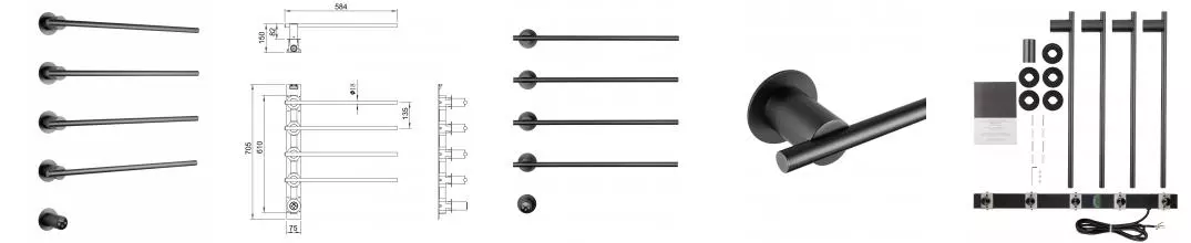 Полотенцесушитель электрический встраиваемый WONZON & WOGHAND DORTMUND, Темный графит (WW-A364-GM) · Wonzon & Woghand, WW-A364-GM