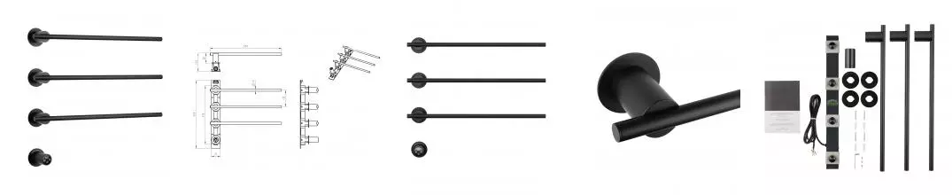 Полотенцесушитель электрический встраиваемый WONZON & WOGHAND DORTMUND, Черный матовый (WW-A363-MB) · Wonzon & Woghand, WW-A363-MB