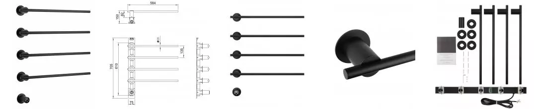 Полотенцесушитель электрический встраиваемый WONZON & WOGHAND DORTMUND, Черный матовый (WW-A364-MB) · Wonzon & Woghand, WW-A364-MB