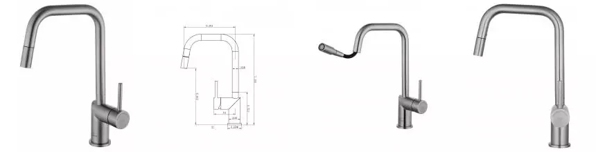 Смеситель для кухни с выдвижным изливом WONZON & WOGHAND, Брашированный никель (WW-6018-BS) · без серии, Wonzon & Woghand, WW-6018-BS