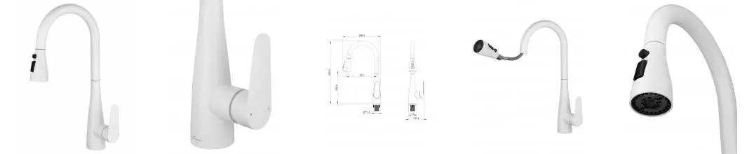 Смеситель для кухни с выдвижным изливом WONZON & WOGHAND, Белый матовый (WW-121E201B-MW) · без серии, Wonzon & Woghand, WW-121E201B-MW