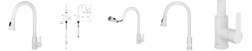 Смеситель для кухни с выдвижным изливом WONZON & WOGHAND, Белый матовый (WW-121E201L-MW) · без серии, Wonzon & Woghand, WW-121E201L-MW