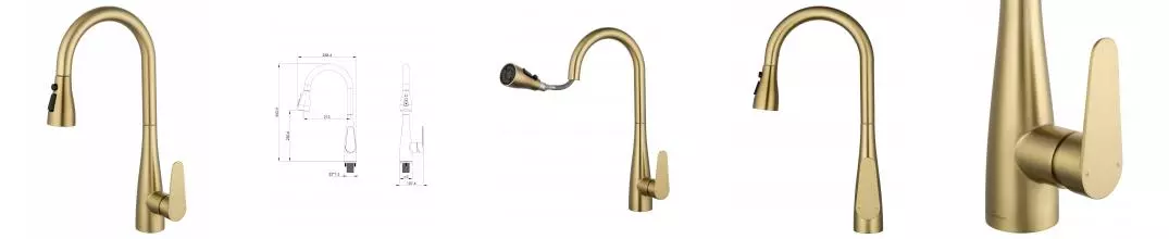 Смеситель для кухни с выдвижным изливом WONZON & WOGHAND, Брашированное золото (WW-121E201B-BG) · без серии, Wonzon & Woghand, WW-121E201B-BG