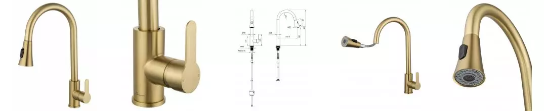 Смеситель для кухни с выдвижным изливом WONZON & WOGHAND, Брашированное золото (WW-121E201L-BG) · без серии, Wonzon & Woghand, WW-121E201L-BG Смеситель для кухни с выдвижным изливом WONZON & WOGHAND, Брашированное золото (WW-121E201L-BG) · без серии, Wonzon & Woghand, WW-121E201L-BG
