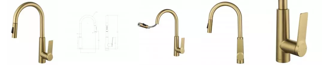 Смеситель для кухни с выдвижным изливом WONZON & WOGHAND, Брашированное золото (WW-A20782-BG) · без серии, Wonzon & Woghand, WW-A20782-BG