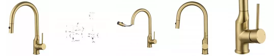 Смеситель для кухни с выдвижным изливом WONZON & WOGHAND, Брашированное золото (WW-A21252-BG) · без серии, Wonzon & Woghand, WW-A21252-BG Смеситель для кухни с выдвижным изливом WONZON & WOGHAND, Брашированное золото (WW-A21252-BG) · без серии, Wonzon & Woghand, WW-A21252-BG