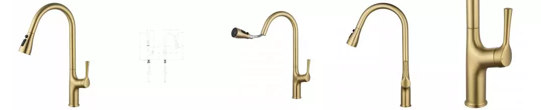 Смеситель для кухни с выдвижным изливом WONZON & WOGHAND, Брашированное золото (WW-AE54123-BG) · без серии, Wonzon & Woghand, WW-AE54123-BG