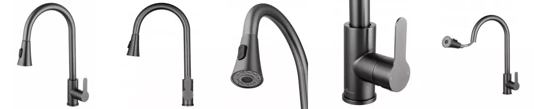 Смеситель для кухни с выдвижным изливом WONZON & WOGHAND, Тёмный графит (WW-121E201L-BGG) · без серии, Wonzon & Woghand, WW-121E201L-BGG