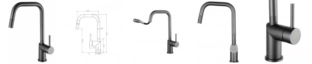 Смеситель для кухни с выдвижным изливом WONZON & WOGHAND, Тёмный графит (WW-6018-BGG) · без серии, Wonzon & Woghand, WW-6018-BGG