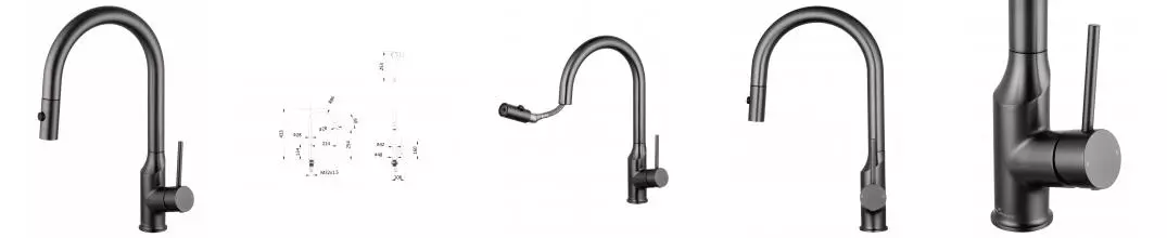 Смеситель для кухни с выдвижным изливом WONZON & WOGHAND, Тёмный графит (WW-A21252-BGG) · без серии, Wonzon & Woghand, WW-A21252-BGG