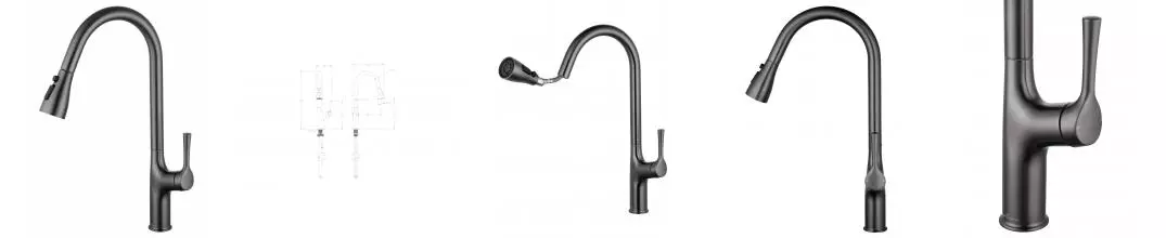 Смеситель для кухни с выдвижным изливом WONZON & WOGHAND, Тёмный графит (WW-AE54123-BGG) · без серии, Wonzon & Woghand, WW-AE54123-BGG