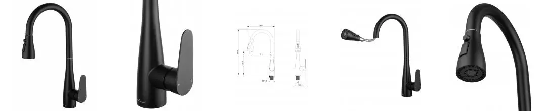Смеситель для кухни с выдвижным изливом WONZON & WOGHAND, Черный матовый (WW-121E201B-MB) · без серии, Wonzon & Woghand, WW-121E201B-MB