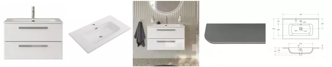 Тумба с раковиной «Cezares» Eco-cer-n 80 (CZR-8095-80) подвесная Bianco Lucido/ручка серая