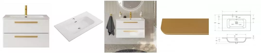 Тумба с раковиной «Cezares» Eco-cer-n 80 (CZR-8095-80) подвесная Bianco Opaco/ручка сатиновое золото