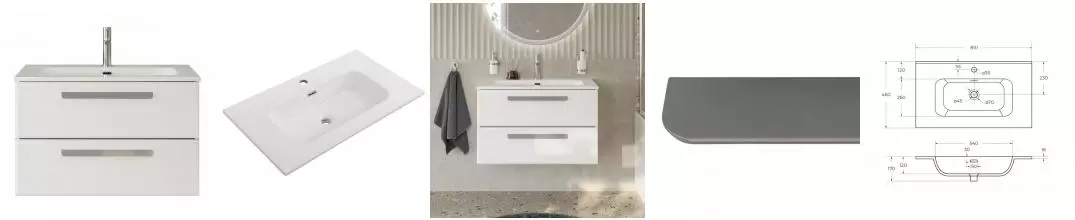 Тумба с раковиной «Cezares» Eco-cer-n 80 (CZR-8095-80) подвесная Bianco Opaco/ручка серая