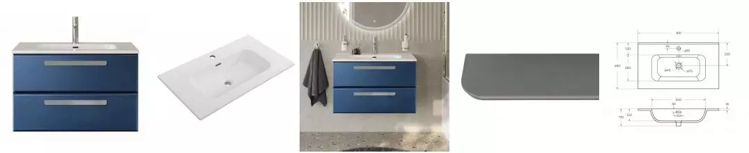 Тумба с раковиной «Cezares» Eco-cer-n 80 (CZR-8095-80) подвесная Sapfiro/ручка серая