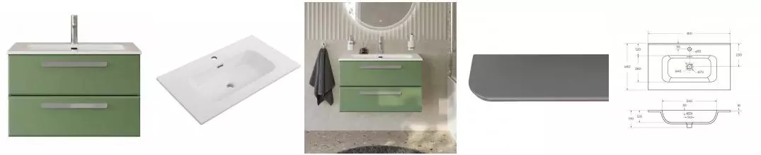 Тумба с раковиной «Cezares» Eco-cer-n 80 (CZR-8095-80) подвесная Фисташковый Софт/ручка серая