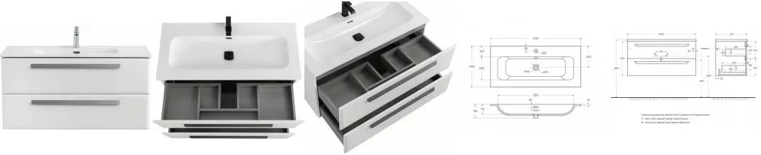 Тумба с раковиной «Cezares» Eco-cer-n 100 (CZR-8073-100) подвесная Bianco Lucido/ручка серая