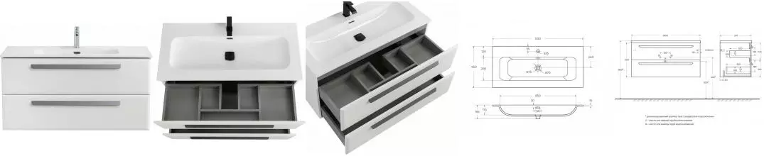 Тумба с раковиной «Cezares» Eco-cer-n 100 (CZR-8073-100) подвесная Bianco Opaco/ручка серая