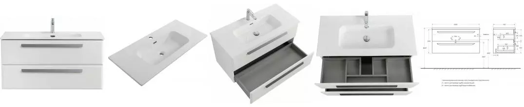 Тумба с раковиной «Cezares» Eco-cer-n 100 (CZR-8095-100) подвесная Bianco Opaco/ручка серая