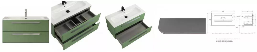 Тумба с раковиной «Cezares» Eco-cer-n 100 (CZR-8073-100) подвесная Фисташковый Софт/ручка серая
