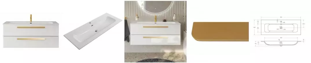 Тумба с раковиной «Cezares» Eco-cer-n 120 (CZR-8073-120) подвесная Bianco Lucido/ручка сатиновое золото