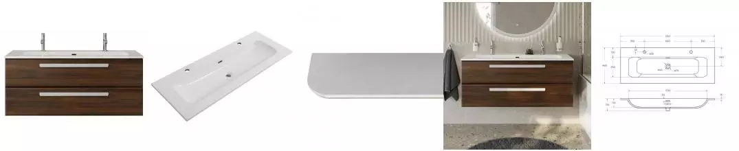 Тумба с раковиной «Cezares» Eco-cer-n 120 (CZR-8073-120-1-2 с двумя отверстиями под смеситель) подвесная Орех шоколад Софт/ручка сатин