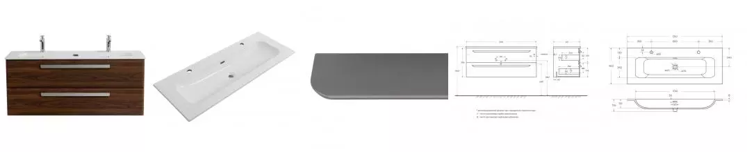 Тумба с раковиной «Cezares» Eco-cer-n 120 (CZR-8073-120-1-2 с двумя отверстиями под смеситель) подвесная Орех шоколад Софт/ручка серая