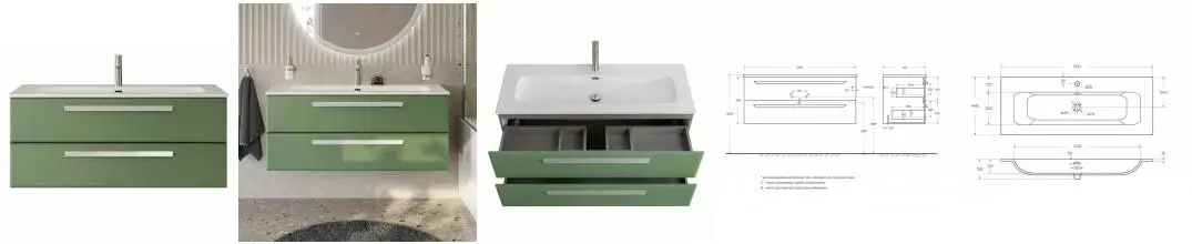 Тумба с раковиной «Cezares» Eco-cer-n 120 (CZR-8073-120) подвесная Фисташковый Софт/ручка сатин