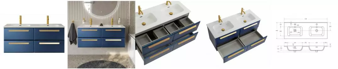 Тумба с раковиной «Cezares» Eco-cer-n 120 с 4 ящиками (CZR-8095-120-2) подвесная Sapfiro/ручка сатиновое золото