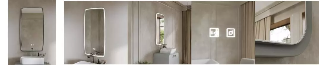 Зеркало «Ukko» Aura 52/98 с сенсорным выключателем с подсветкой серое