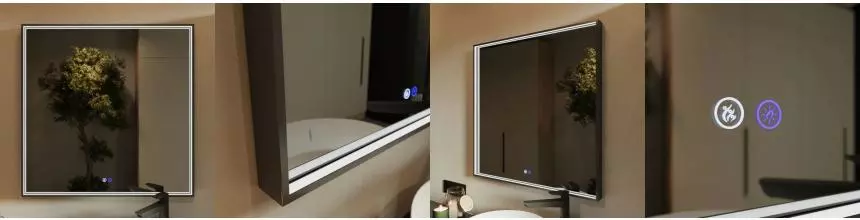 Зеркало «Ukko» Fresco 80/80 с сенсоным выключателем с подсветкой и подогревом чёрное Зеркало «Ukko» Fresco 80/80 с сенсоным выключателем с подсветкой и подогревом чёрное