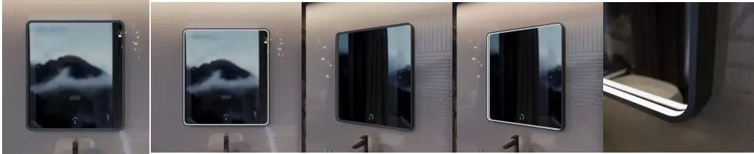 Зеркало «Ukko» Vento 80/90 с сенсорным выключателем с часами с подсветкой и подогревом чёрное