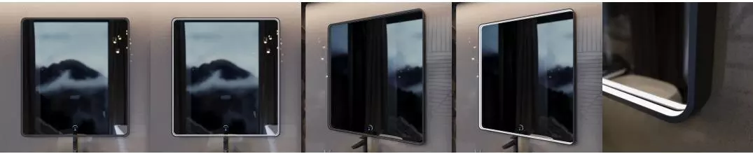 Зеркало «Ukko» Vento 100/110 с сенсорным выключателем с часами с подсветкой и подогревом чёрное